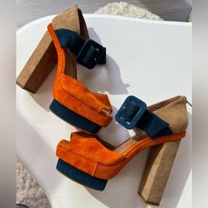 Jeffrey Campbell Rare Ibiza Orange and Teal Platform Heels Size 8.5